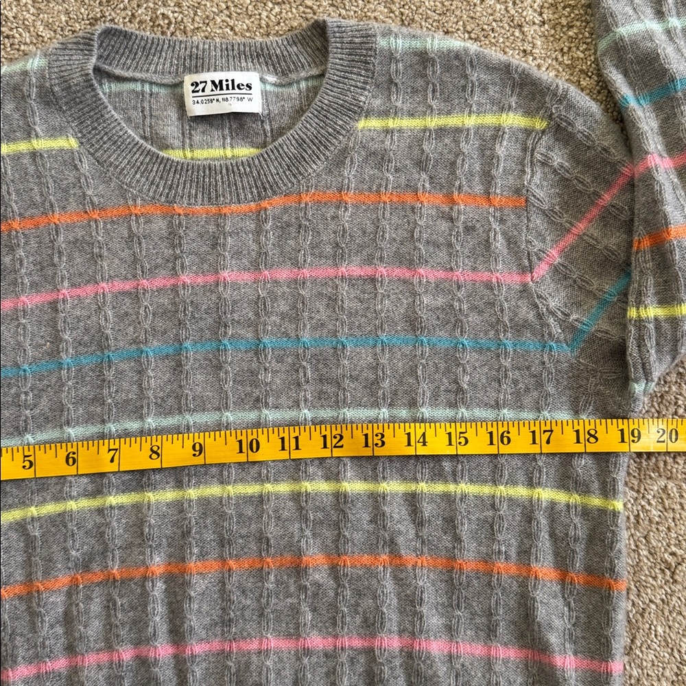 27 Miles 100% Cashmere Striped Sweater Womens M - Picture 7 of 13